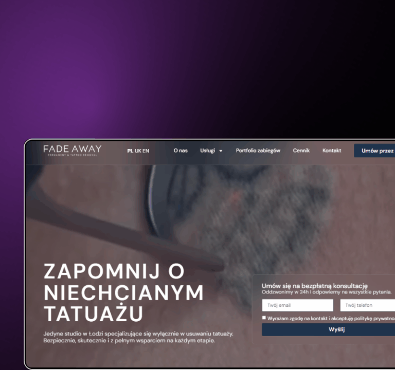 Realizacja strony internetowej usuwania tatuażu FadeAway przez YetiWeb (1)