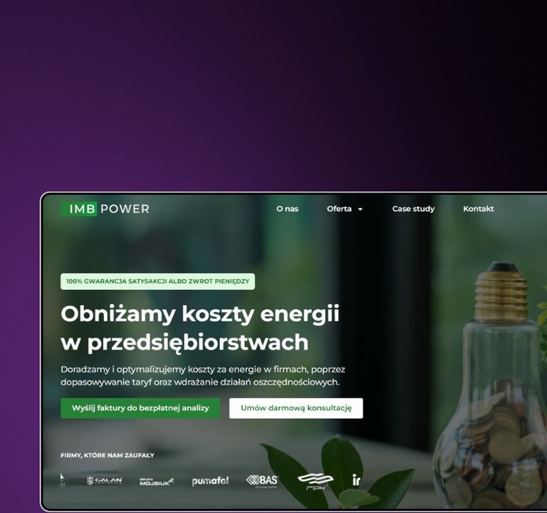 Realizacja strony internetowej dla firmy obniżającej koszty energii IMB Power przez YetiWeb (1)