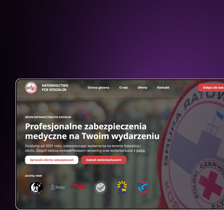Realizacja strony internetowej Zabezpieczenia Medyczne Ratownictwo PCK Koszalin przez YetiWeb